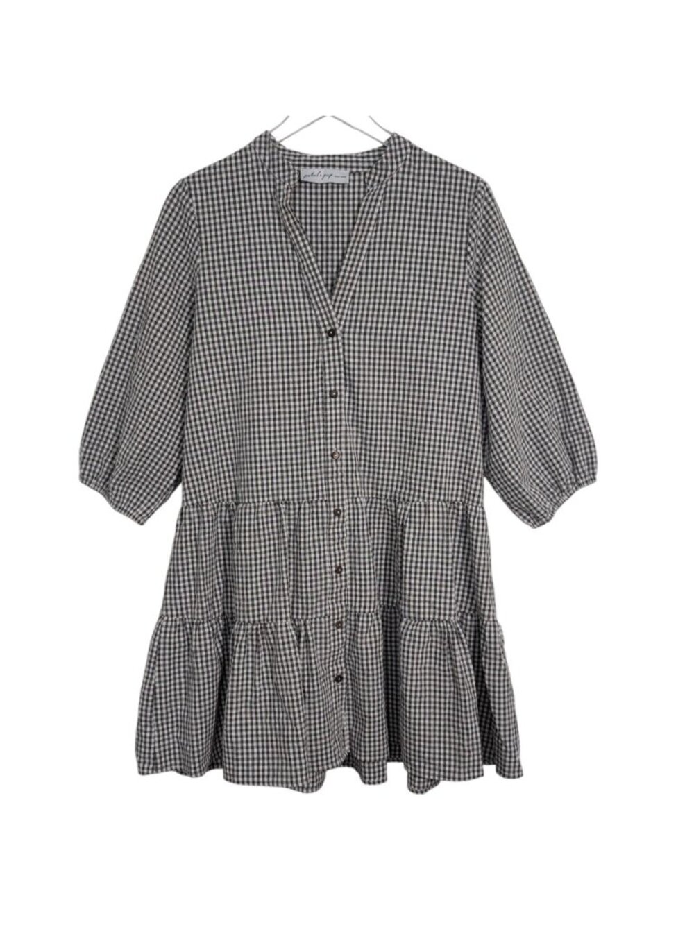 Petal + Pup Daria Mini Dress Womens Size M/L Black Gingham Check Tiered Cottage